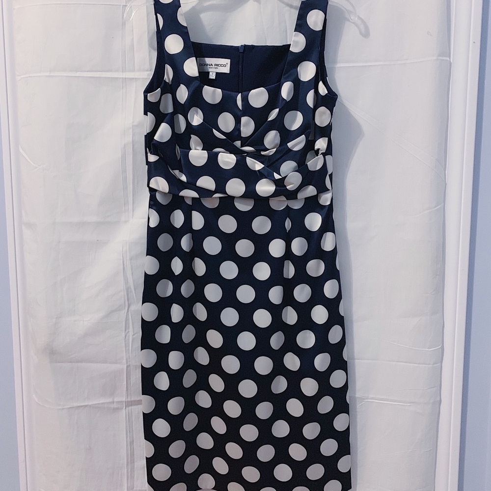 Donna Ricco silky polka dot navy dress